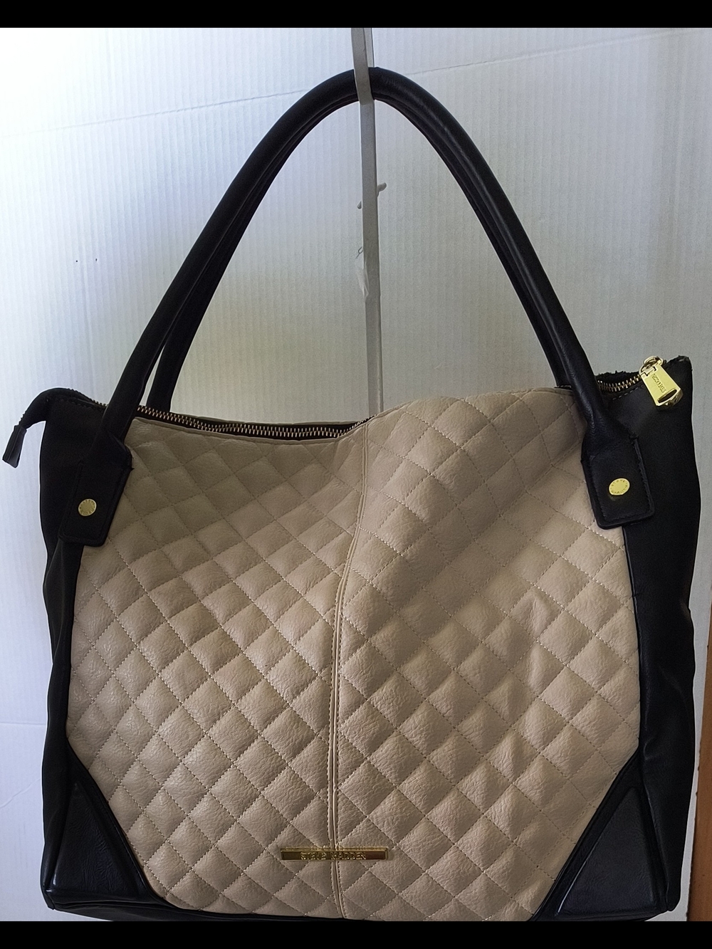 Steve Madden Beige and Black Quilted Tote